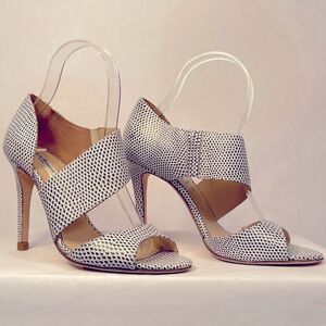 L.K.BENNETT OF LONDON BLACK AND WHITE OPEN TOE HEELS SIZE 6.5 (37) EUC